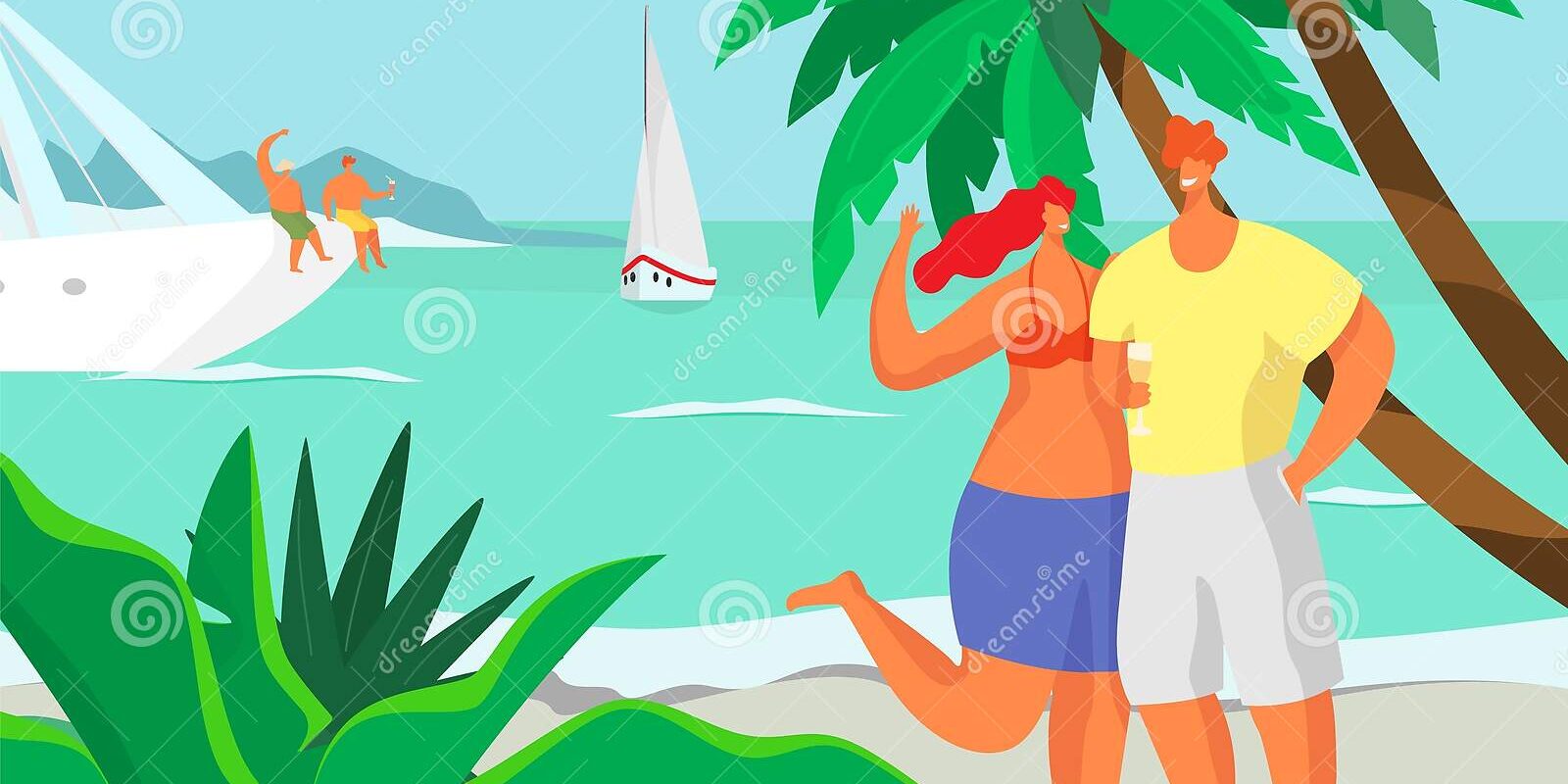 man-woman-standing-beach-near-sea-under-palm-tree-smiling-vector-cartoon-illustration-young-couple-vacation-179021976